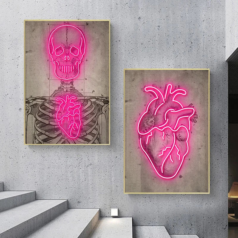 Heart and Lungs  Abstract Nerve Tissue Wall Art Pictures and Poster Print on Canvas Painting for Hospital Doctor Room Decoration