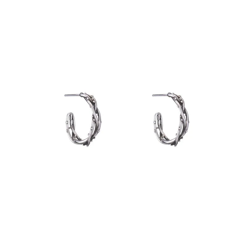Factory Wholesale Silver Semicircle Stud Earrings for Women Girls Retro Earrings Jewelry