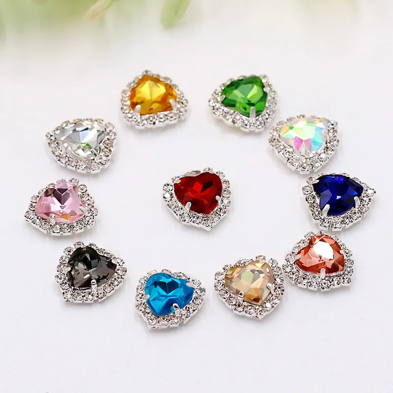 Wholesale Strass Beads Sew on Glass Heart Shape Size 8MM 10MM 12MM 14MM Crystal Stone Rhinestone With Claw for Wedding Clothing