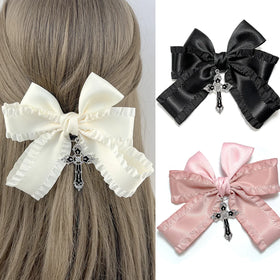 Women Punk Accessories Cross Hair Barrette Hair Bow Clips for Ponytail Holder