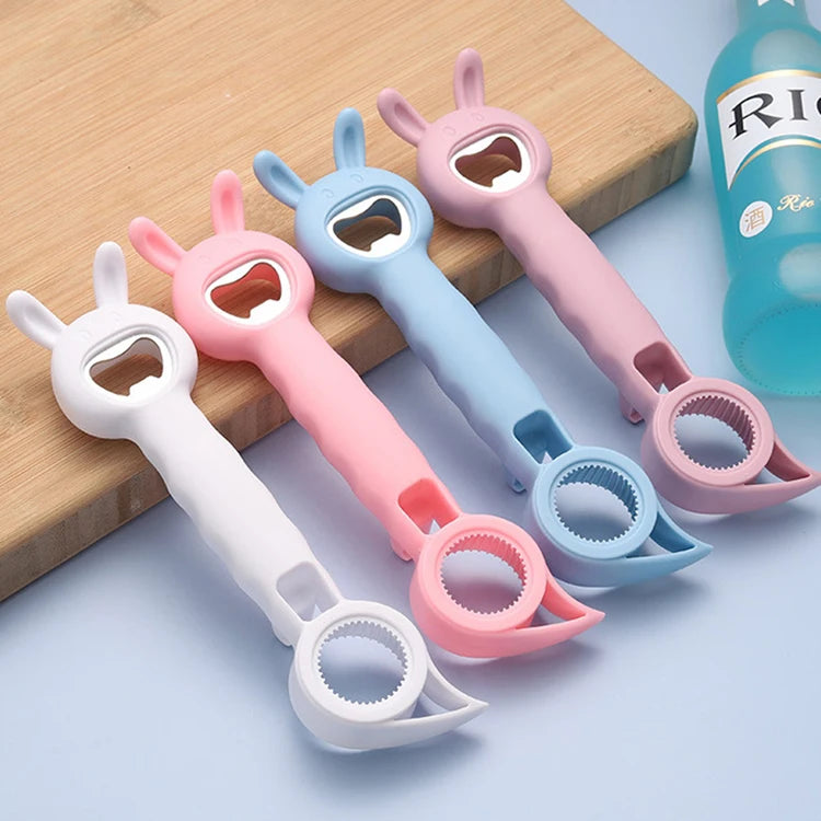 Multifunctional 4 in 1 Can Opener Simple Plastic Can Opener Kitchen Gadgets Bottle Opener
