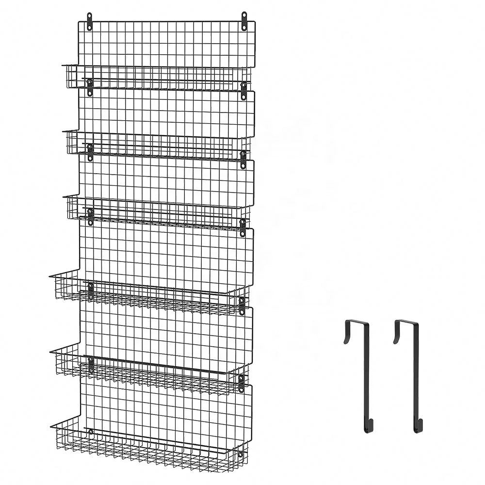 Over the Cabinet Pantry Door Storage Rack Metal Basket Organizer Kitchen Adjustable Wall Mount Spice Rack