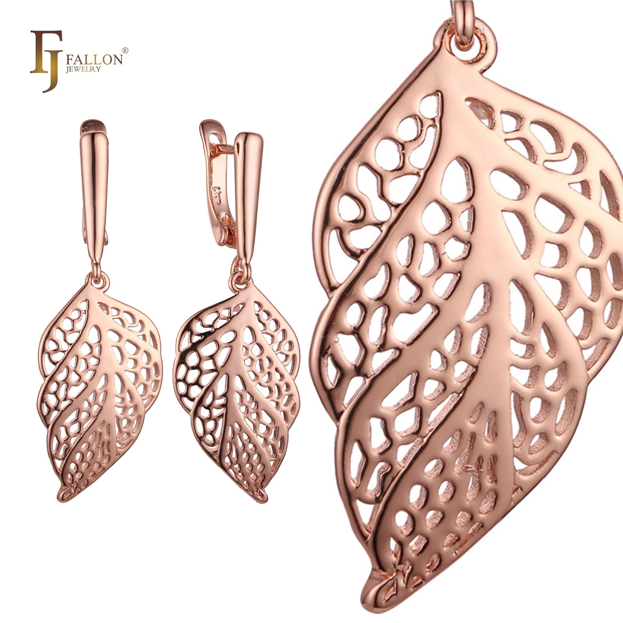 FJ Fallon Fashion Jewelry Grand Fallen Leaves Earrings Plated in Rose Gold Brass Based
