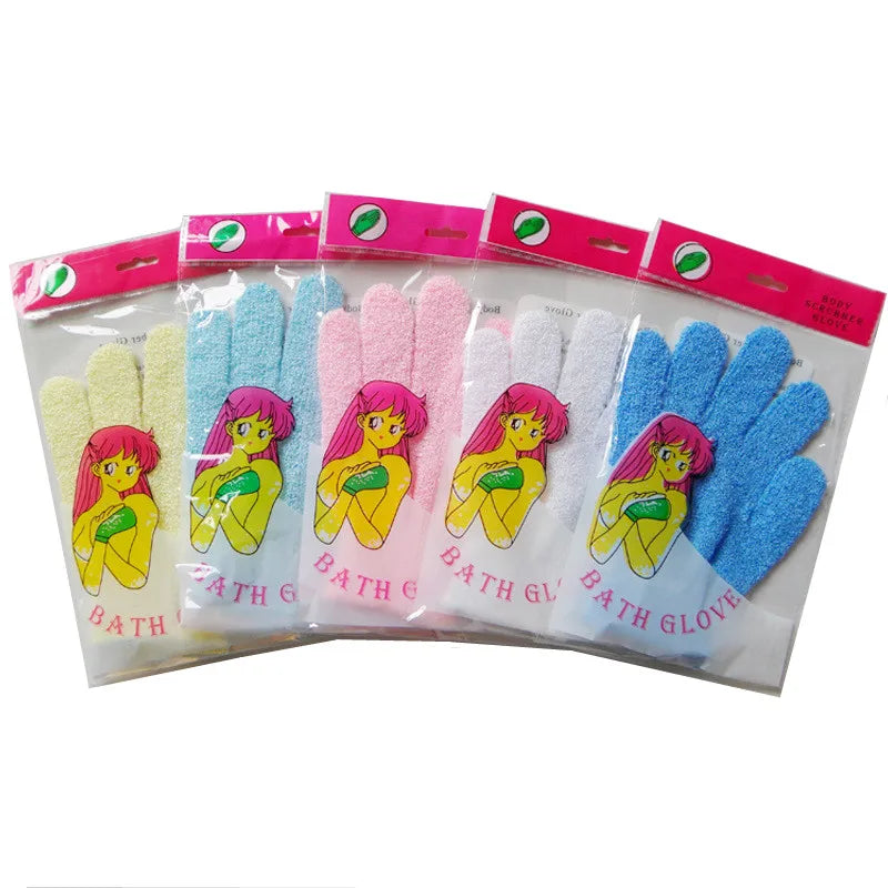 Private Label Nylon Five Fingers Bath Gloves Exfoliating Spa Body Bath Gloves Scrubbing for Remove Dead Skin