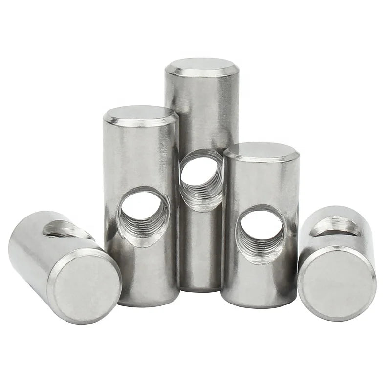 304 Stainless Steel Hammer Nut for Wood Furniture One-word Thread with Hole Cylindrical Positioning Pin Embedded Connection Nut