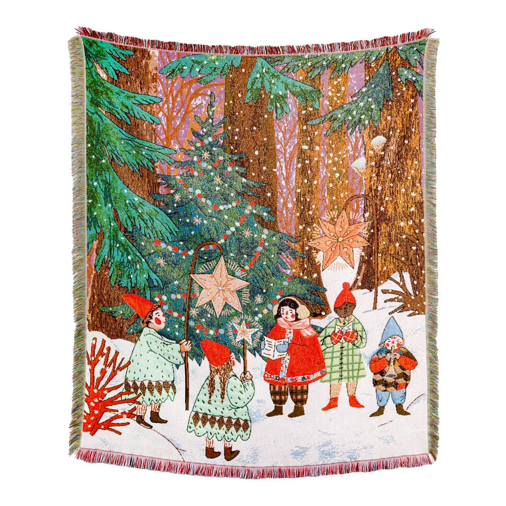 Customized 100% Cotton Jacquard Woven Tapestry Christmas Sofa Towel Office Nap Blanket Multifunctional Sofa Carpet Wholesale
