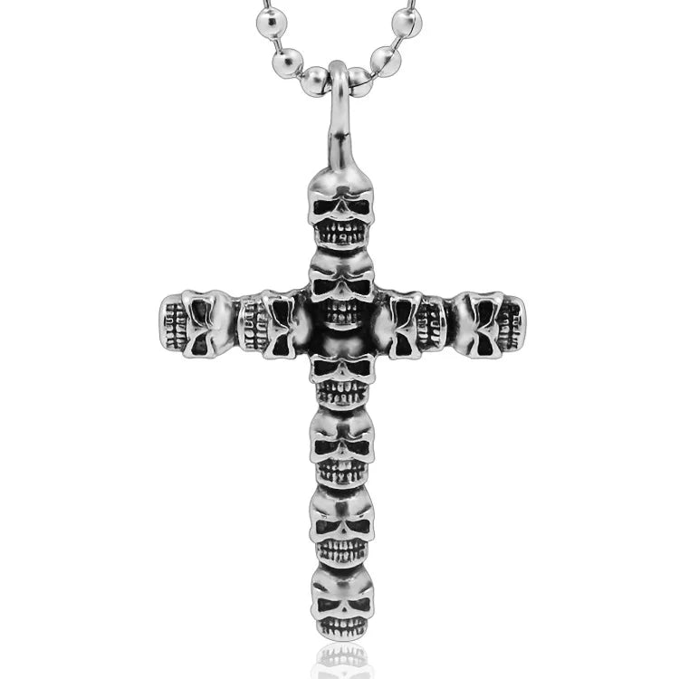 Biker Hiphop Vintage Gothic Men Jewelry 316L Stainless Steel Fine Necklace Silver Pendant Skull Cross Jewelry