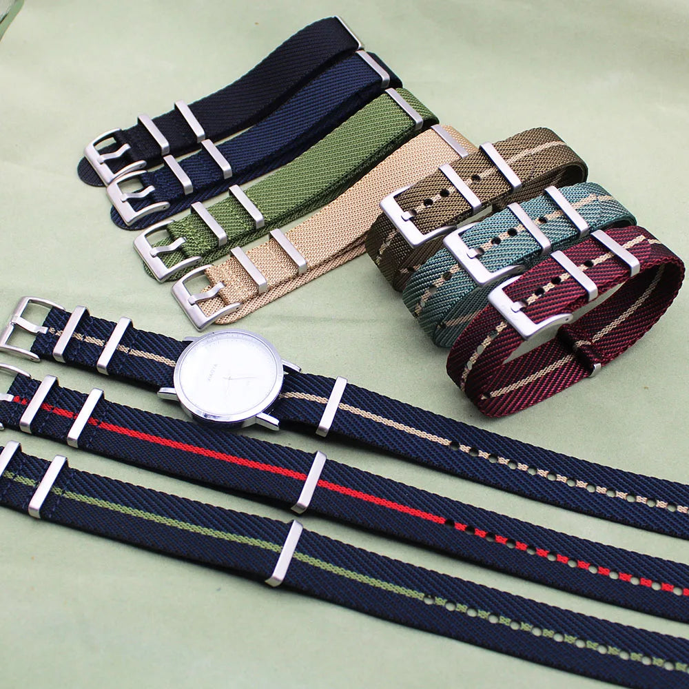 Hot Sale Twill Single Pass Nylon Watch Bands Premium 1 Piece Nylon Striped Fabric Watch Strap 18 20 22mm for Smart Watch