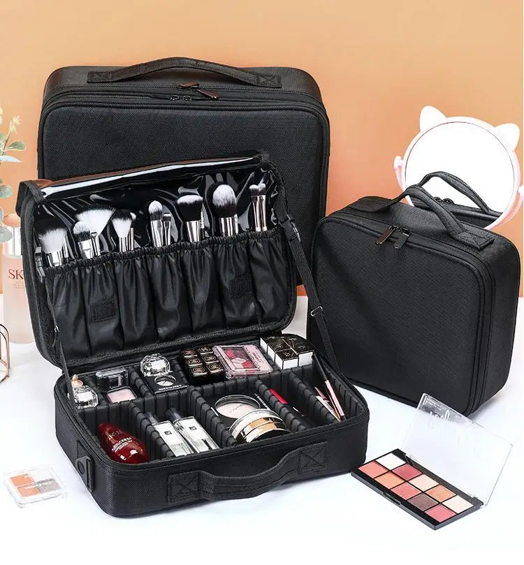 Travel Makeup Case Large Capacity Cosmetic Bag Professional Organizer Divider Portable Storage Accessories Box Makeup Brushes
