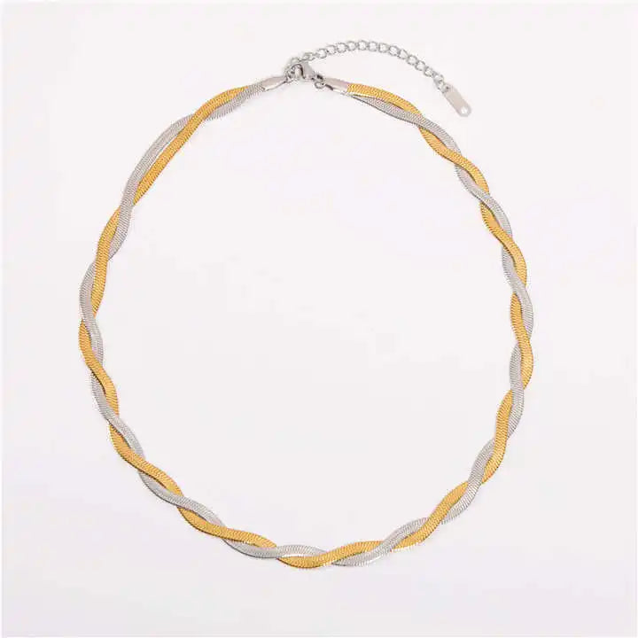Stainless Steel 18K Gold Plated Gold and Silver Mixed Twisted Snake Chain Necklace Tarnish Free and Waterproof Jewelry