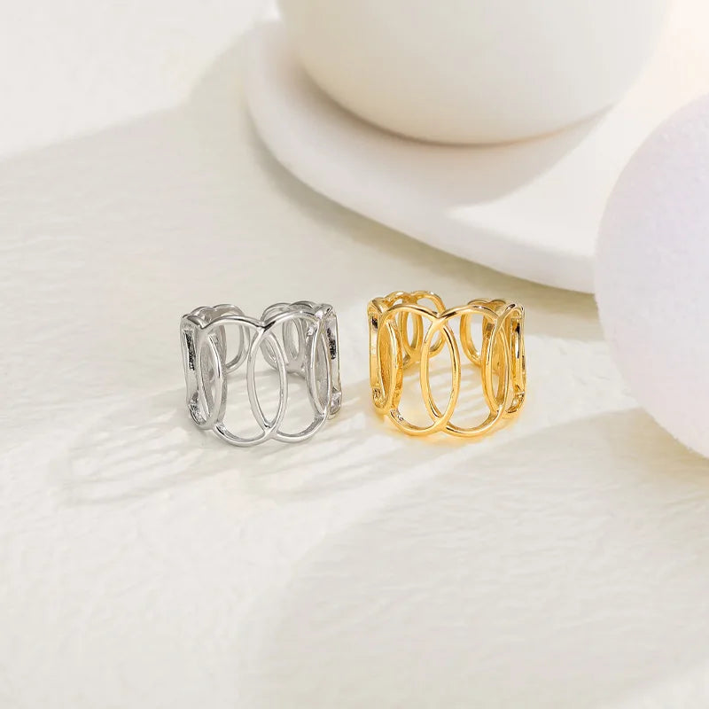 Wide Open Ring Female Stainless Steel   Hollow Ring Titanium Steel Colorfast Ring