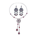 Bohemian Colored Gems Set Hollow Tassel Necklace Earrings Set Fashion Atmosphere Inlaid Ethnic Jewelry