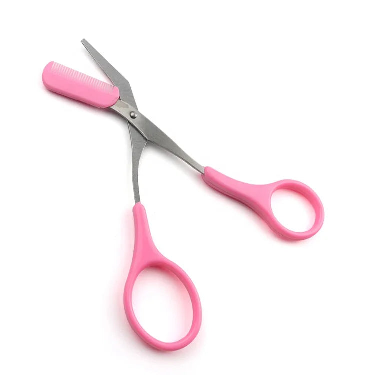 Direct Factory Sale Custom Logo Makeup Comb Set Beauty Eyelash Tools Sharp Straight Steel Eyebrow Hair Remover Scissors MegaBDM