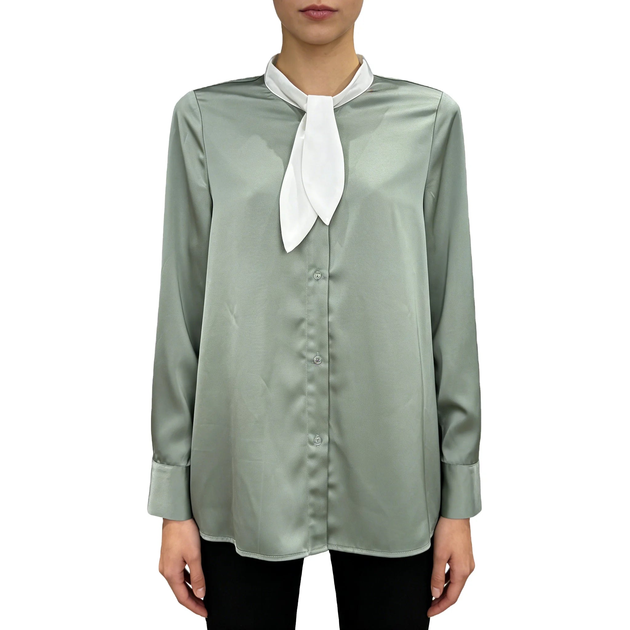 Commuting Blouses for Elegant Women Satin Long Sleeve Blouse Korean Style Satin Blouse