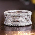 CAOSHI Factory Custom Geometric Design Full Inlaid Cubic Zirconia Band Rings for Wedding Engagement Silver Plated CZ Rings Women