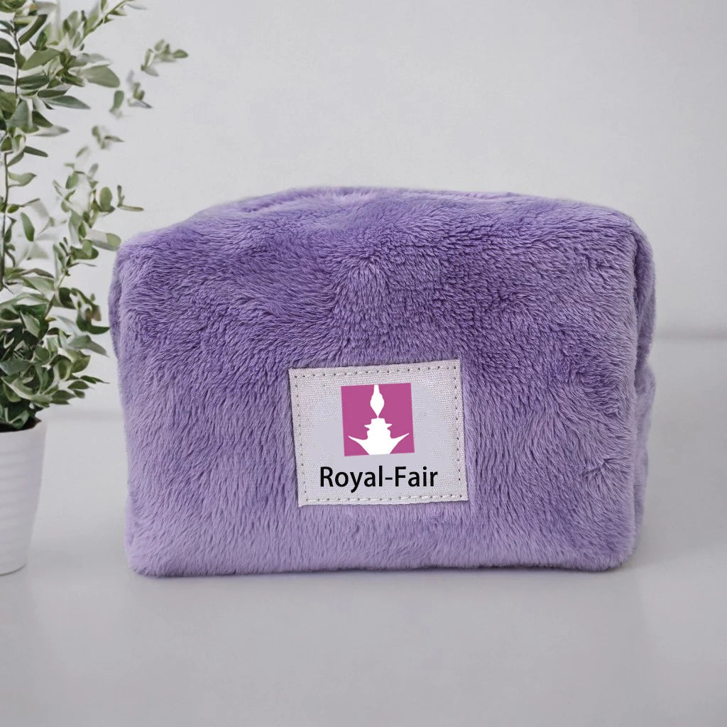 Royal Fair Custom Color Crystal Super Soft Quilted Puff Cosmetic Bag Velvet Makeup Storage Bag Teddy Makeup Organizer Women