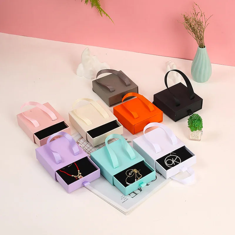 Accessories Portable Jewelry Drawer Packaging Box Printed logo Jewelry Ring Necklace Earrings Draw  Pull Jewelry Organizer in St