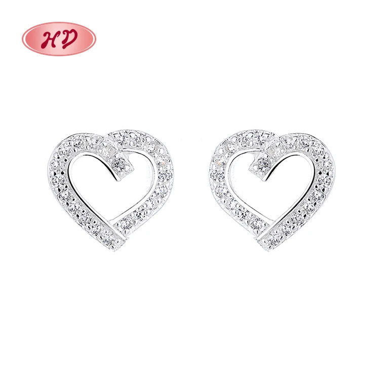 Wholesale Fashion Classic 3A Zirconia S925 Ladies Heart-Shaped Sterling Silver Studs Earring for Women Jewelry