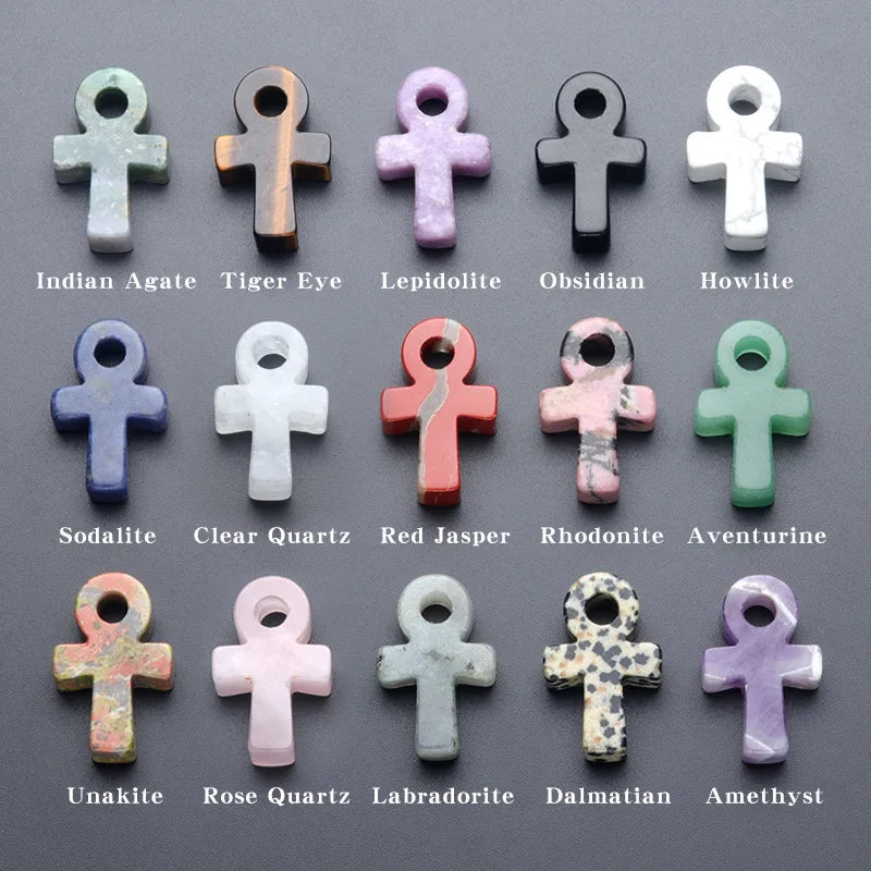 Wholesale 30mm Natural Crystal Healing Stone Crafts Symbol Ankh Cross Pendant for Jewelry Making