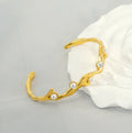 INS French Retro Design Touch Plated 18k Real Gold Imitation Pearl Open Bracelet Temperament  Hand Jewelry