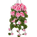 Artificial Hanging Basket Pink Geraniums Hanging Flowers Silk Greenery Hanging Baskets for Patio Balcony Home Porch Garden Decor