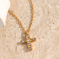 Dreamshow Tiny Stainless Steel Cross Necklace Zirconia 18K Pvd Gold Pendant Necklace for Women AAA Zircon Jewelry