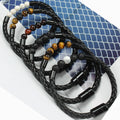Man Chakra Jewelry Wholesale Men's Black Leather Volcanic Beaded Bracelets Stone Leather Bracelets