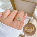 Fashion Gold Color Rings for Women Chain Hollow Out Crystal Zircon Finger Ring Jewelry 2023 Gift Anillos Mujer
