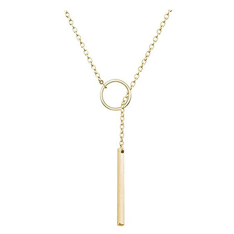 Autumn Winter Simple Collarbone Chain Personality Circle Stick Necklace Geometric Y-shaped Necklace for Women