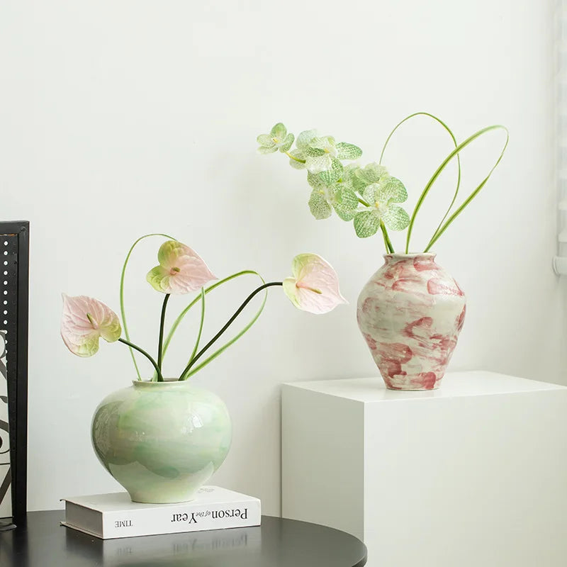 High-End Chinese Style Creative Simple Ceramic Vase Hydroponic Fresh Flower Decoration for Living Room and Entrance Hall