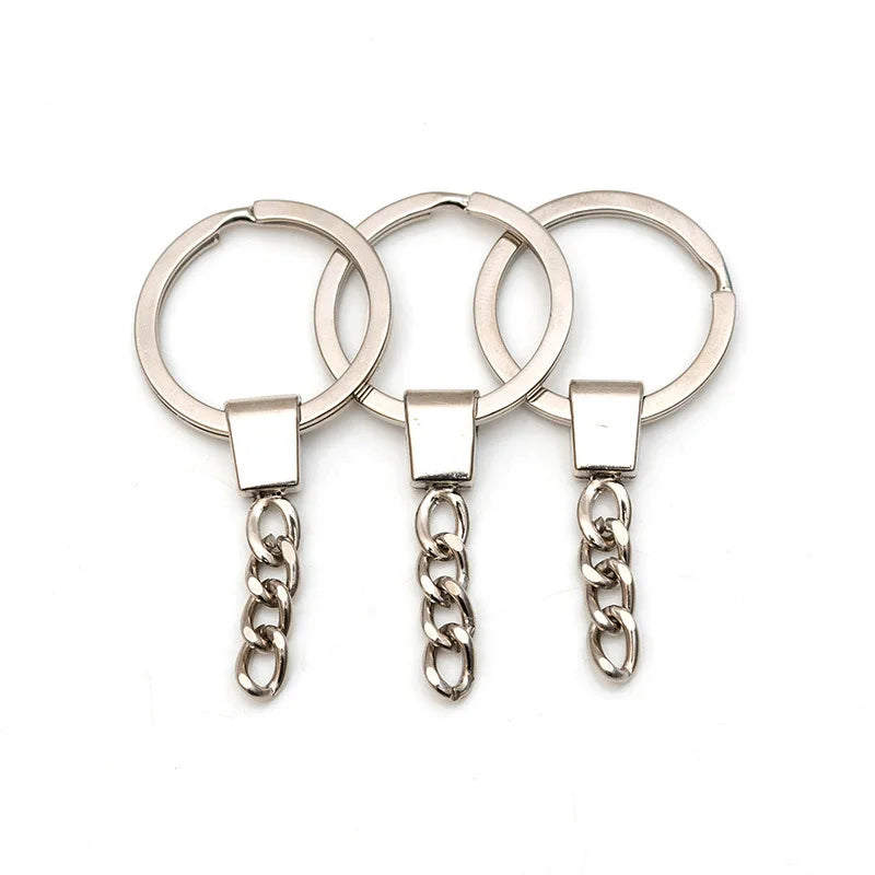 20mm/30mm Stainless Steel Flat Keyring Chain Round Key Ring with Alloy Four-Link Chain Gift Keychain
