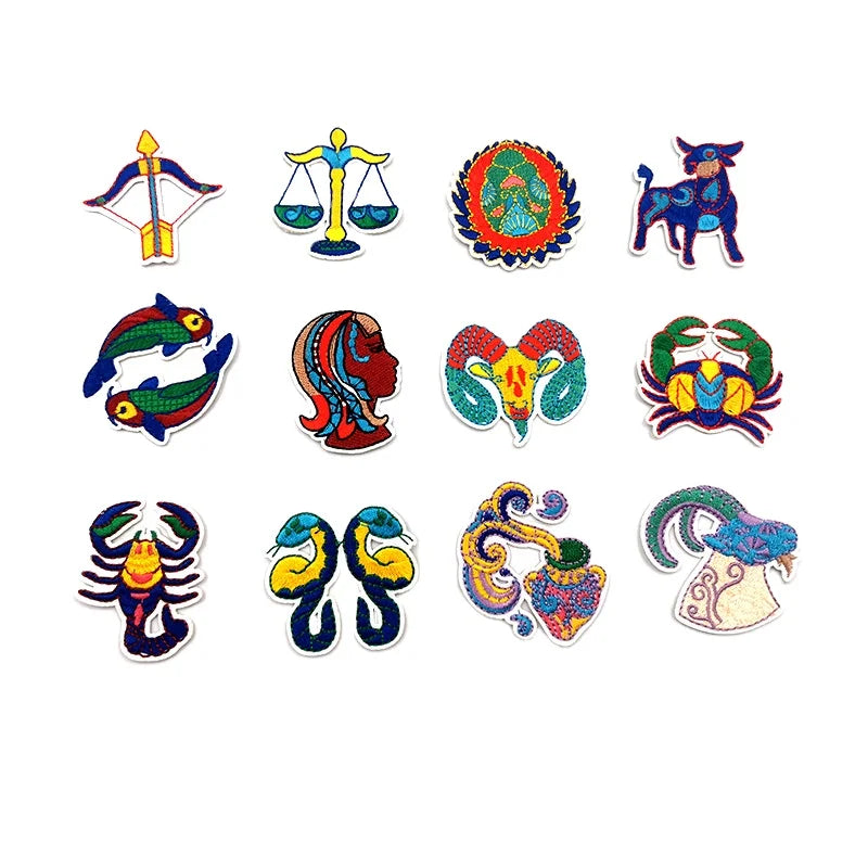 New Computer Embroidery Iron on Twelve Constellations Theme Patch for Kids Clothes Hat Notebook Decoration