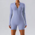 Women's Active Gym Fitness Bodysuit Zipper Sports Rompers & Jumpsuits Full Sleeves Pilates Yoga Jumpsuits Shorts
