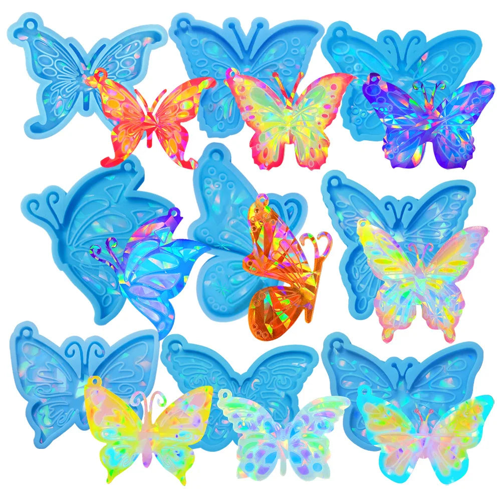 Epoxy Resin Casting  Mold for DIY Crafts Jewelry Pendant  Making Supplies Butterfly Keychain Holographic Silicone Resin Mold