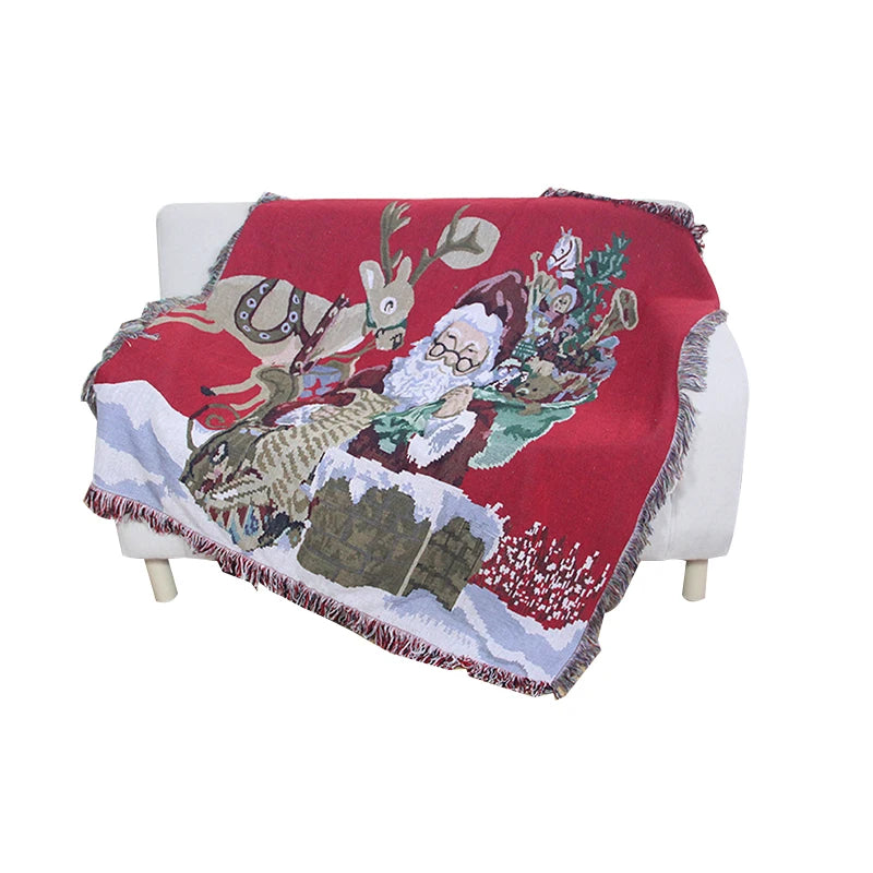 Christmas Santa Claus Woven Double Face Tapestry Throw Blanket