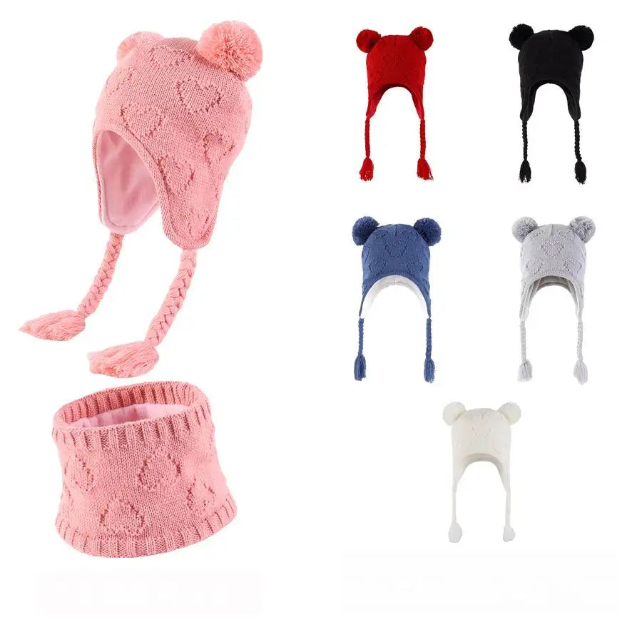 Toddler Knit Beanie Hat Neck Warmer Sets With Warm Fleece Lined Pom Winter Hat Scarf Set for Girls Boys