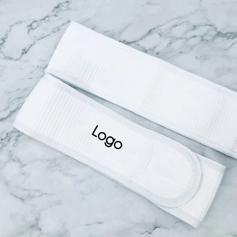 100% Cotton Wide Velcro Washing Face Makeup Yoga Sport Solid Color Knitted Stretchy Embroidered Headband