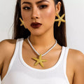 SHIXIN Fashion Exaggerated Boho Metal Big Starfish Star Pendant Choker Necklace Women Summer Punk White Chunky Chain Y2K Jewelry