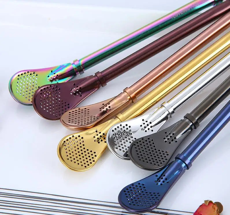 Wholesale Stainless Steel Tea Metal Straw Reusable Bombill Yerba Mate Drinking Straws With Filter Spoon