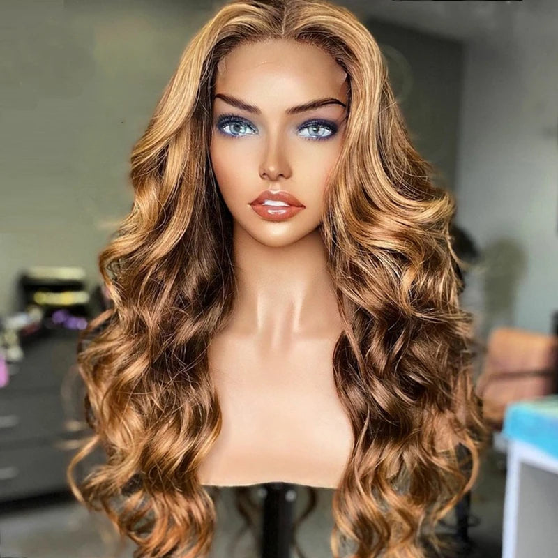 Luxurious Invisible Knots Ombre Blonde Wave Full Virgin Brazilian Cuticle Aligned Human Hair Lace Front Wigs