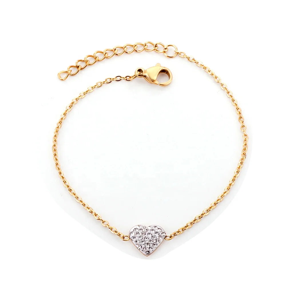 2022 Fashion Heart Shaped Zircon Bracelet Ladies Stainless Steel Bracelet