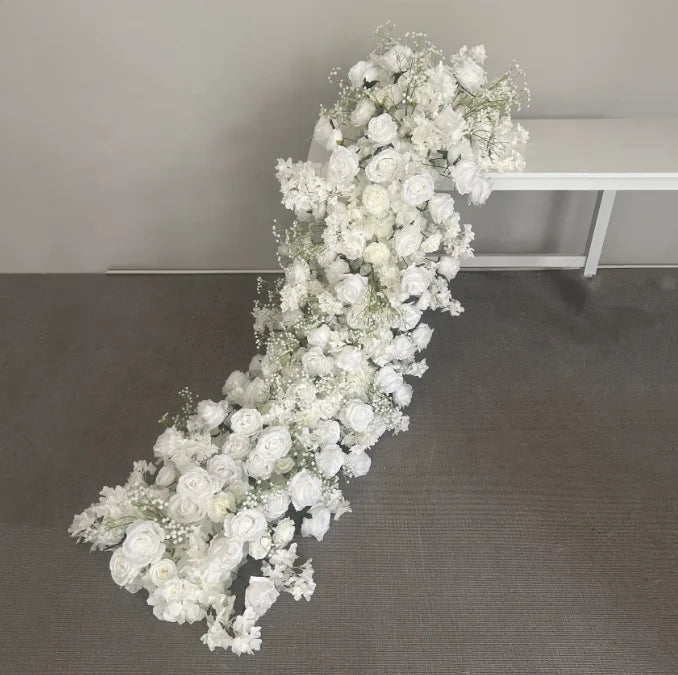 M-R12 Hot Sale Artificial White Silk Rose Flower Runner Wedding Flower Arrangements Flower Row for Sale