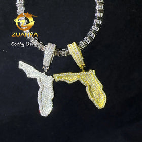 Hot Sale Hip Hop Pendant for Men VVS Moissanite Diamond Iced Out Custom Florida Map Pendant for Necklace Chain