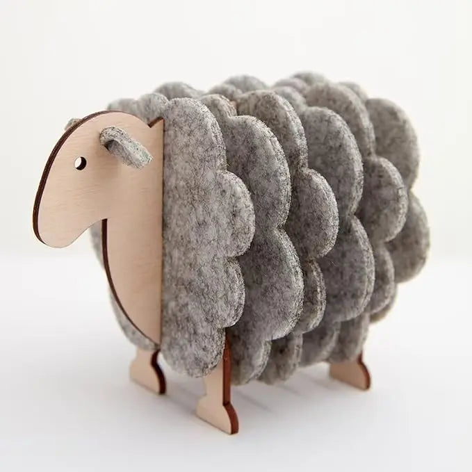 Factory Direct Sale Top Quality  Cup Mats 6pcs for Drinks Aroma Cute Sheep Decor Birthday Home Novelty Gift Felt Coasters Set