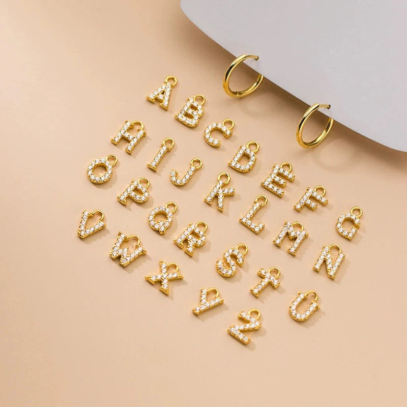 925 Sterling Silver Trendy Sparkling Zircon 26 English Letter Pendant Hoop Earrings for Women Party Fine Jewelry