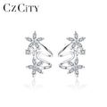 CZCITY Flower Shape Earrings 925 Sterling Silver Flower Korean Earrings