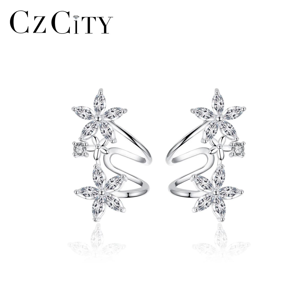 CZCITY Flower Shape Earrings 925 Sterling Silver Flower Korean Earrings