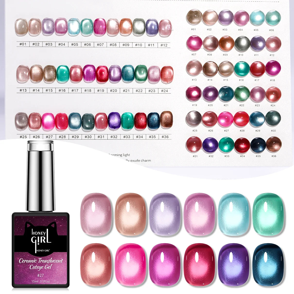 HONEY GIRL Newest Unique Effect Custom Logo 15ml Cat Eye Gel 36 Colors Magnetic Soak Off UV Cat Eye Nail Gel Polish