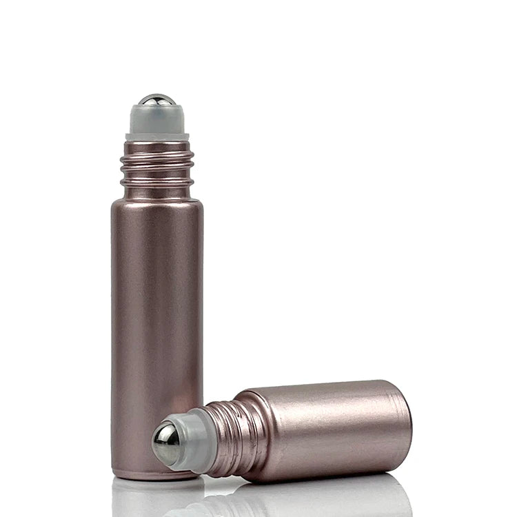 5ml 10ml Shiny UV Coating Glass Roll on Perfume Bottle Rose Gold Silver Essential Oil Vial with Roller Ball