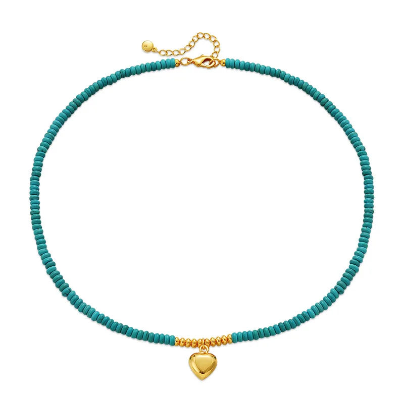 Hot  Selling Irregular Raw Stone Chain Handmade Transfer Bead Series Heart Pendant Necklace